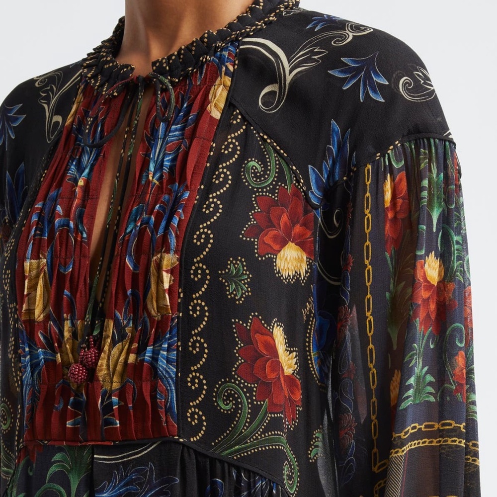 Farm Rio Mixed Arabesque Scarves Long Sleeve Mini Dress NWT - Picture 4 of 11